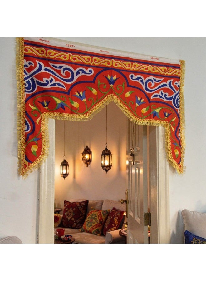 2 Pcs Traditional Ramadan Khayamiya Door Hanging - Classic Arch Design with Gold Fringe - 85 x 65 cm - Image 2